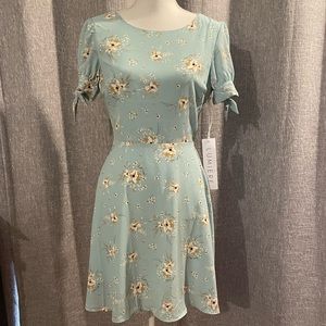 NWT Women’s Mint Blue Floral Dress with Cut out back and sleeves bow ties Small